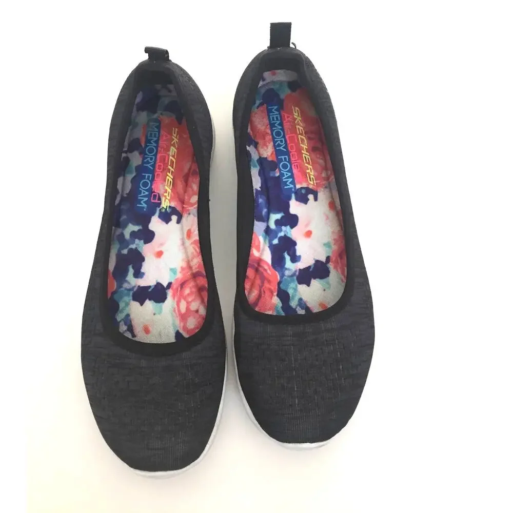 Skechers Air-Cooled Memory Foam‎ Black Textile Ballet Flats Womens 6.5